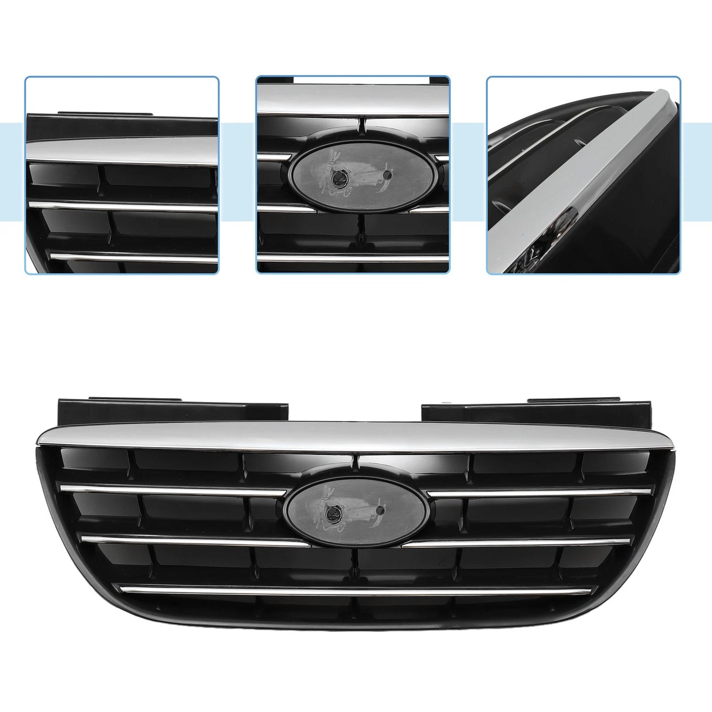 Front Upper Bumper Grille for Hyundai Elantra (2017-2020) Black Chrome Silver Tone