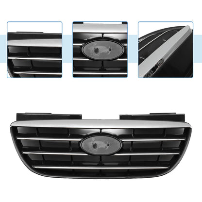Front Upper Bumper Grille for Hyundai Elantra (2017-2020) Black Chrome Silver Tone