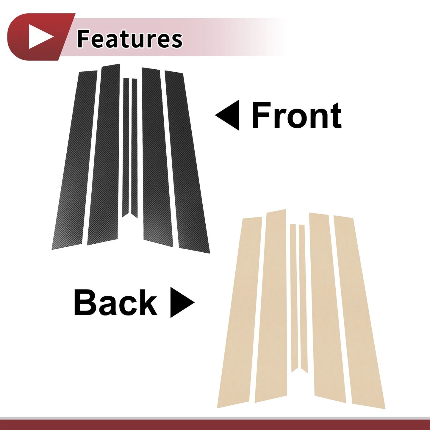 6 x Car Door Pillar Window Trim for Nissan Maxima (2000-2003) Black Carbon Fiber