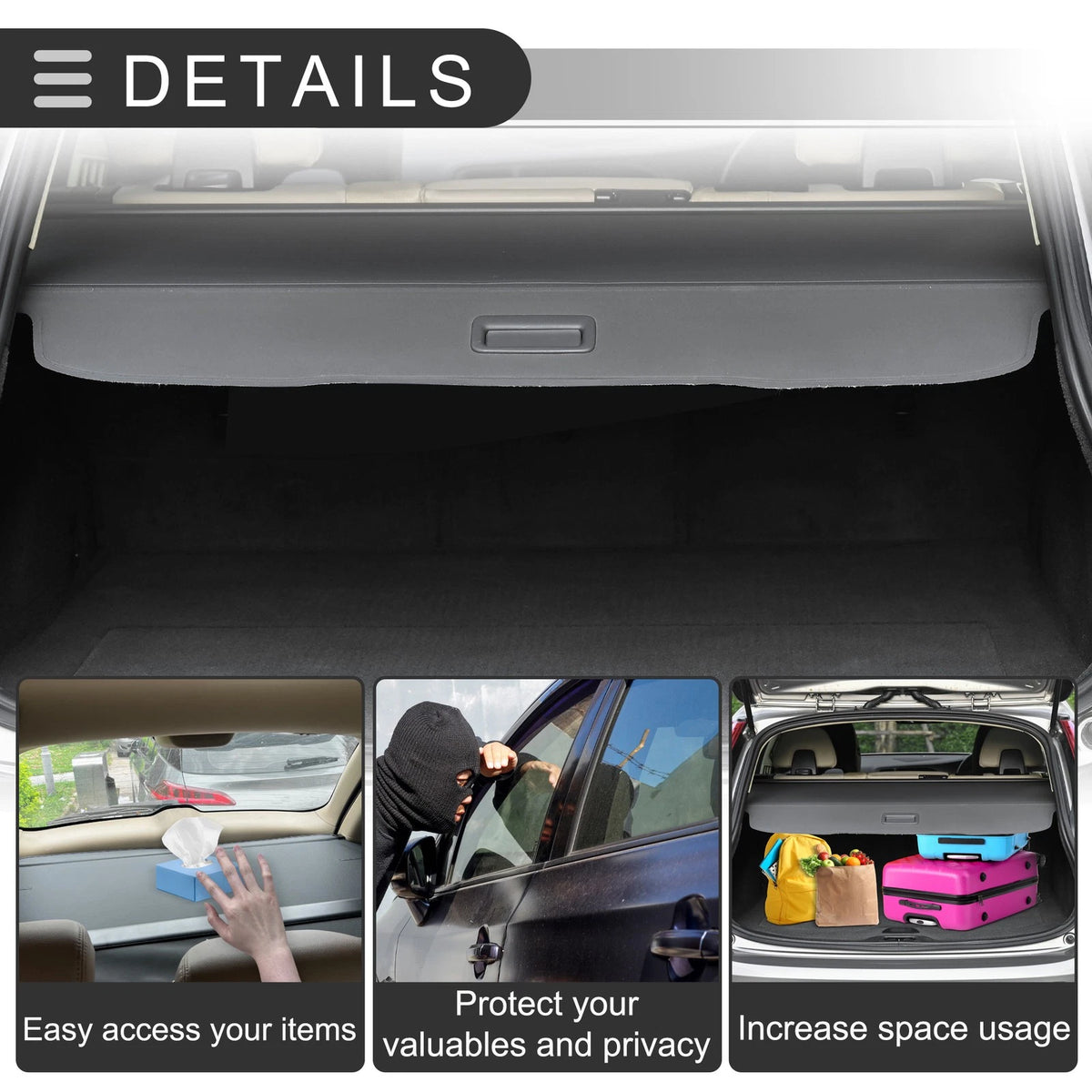 Retractable Cargo Cover for Honda CR-V 2023-2024 Black Carbon Fiber Pattern
