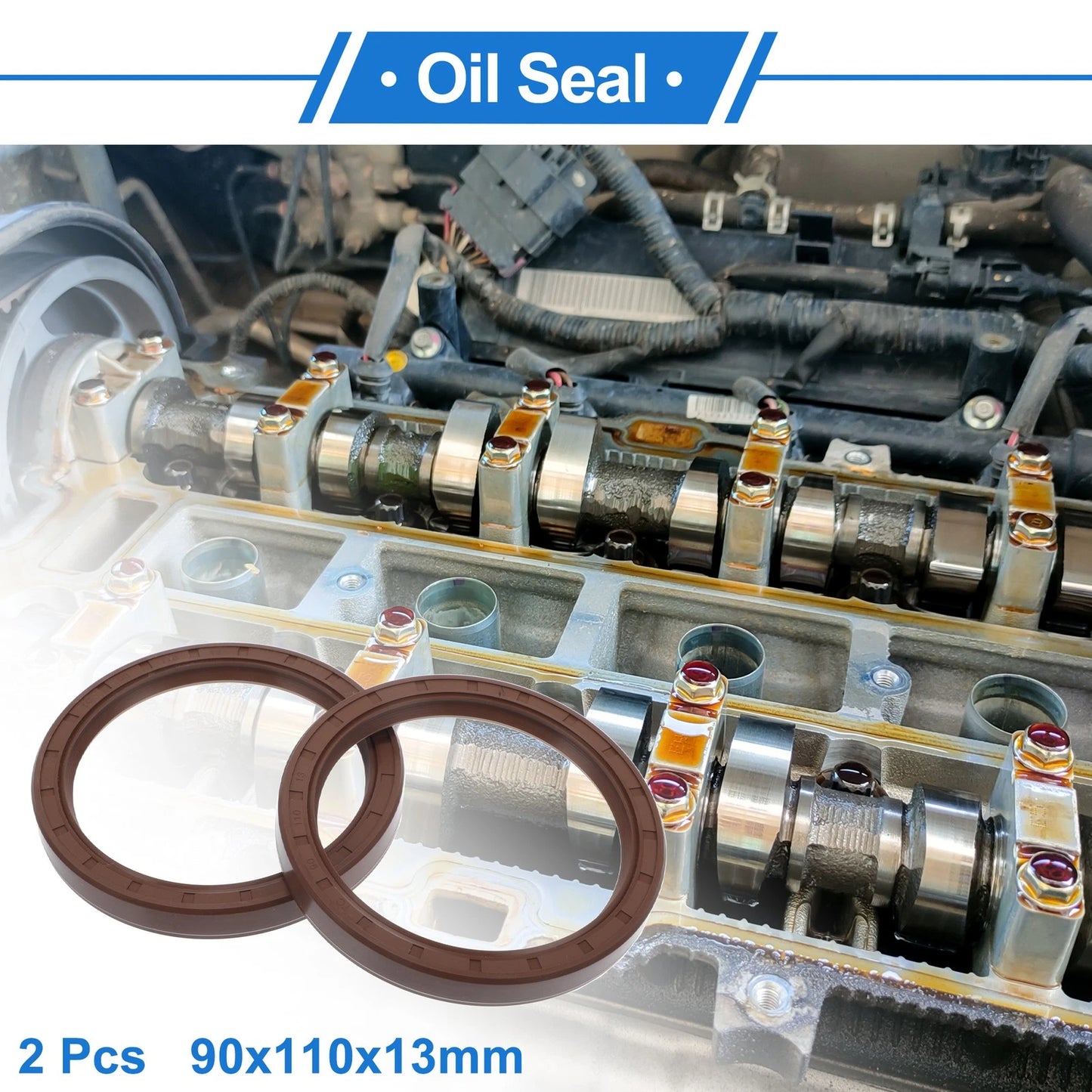 Oil Seal Rotary Shaft Seal FKM Rubber 90x110x13mm Brown 2 x