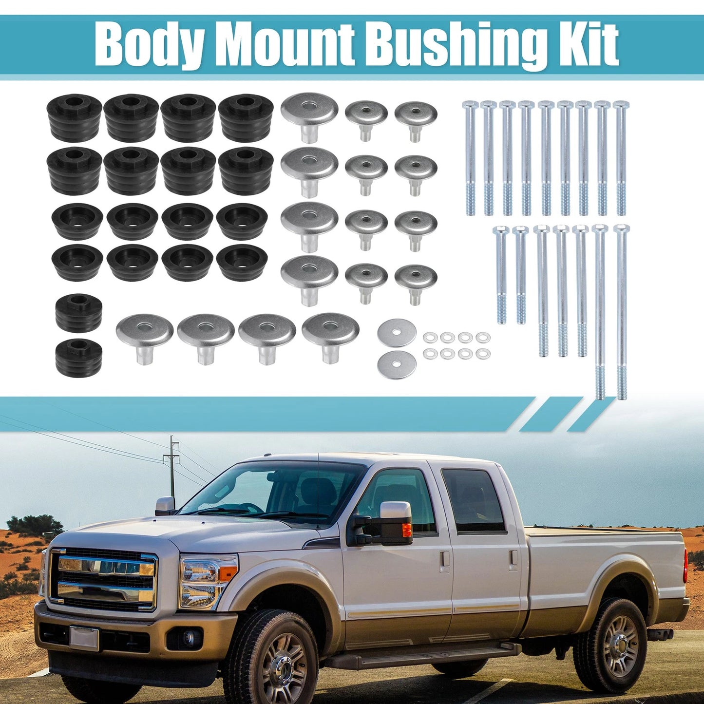 Body Mount Bushing Kit for Ford Super Duty F250 F350 (2008-2016) Black