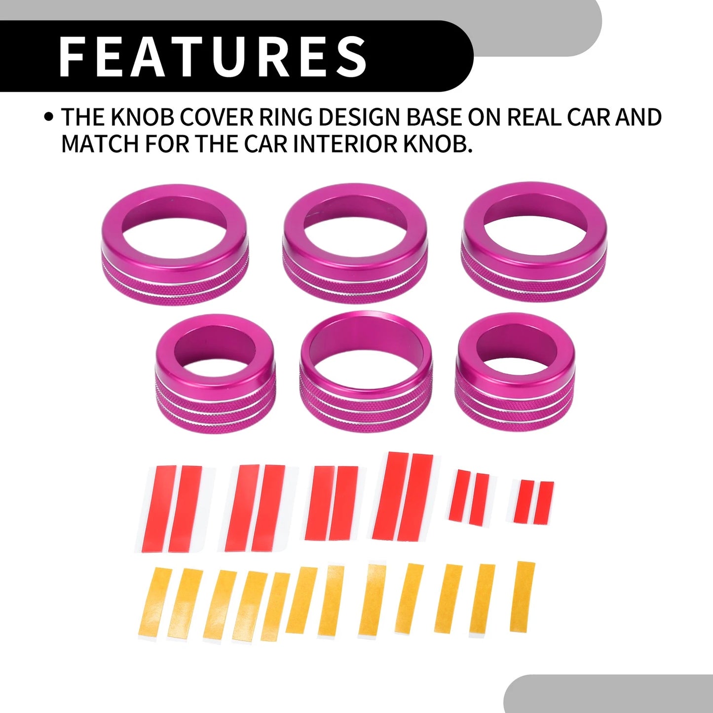 6 x Pink Headlight Media Switch Knob Cover Rings for Jeep Wrangler (2018-2023)