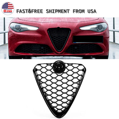 Gloss Black Front Grille for 2017-2022 Alfa Romeo Stelvio Bumper Upper Grill