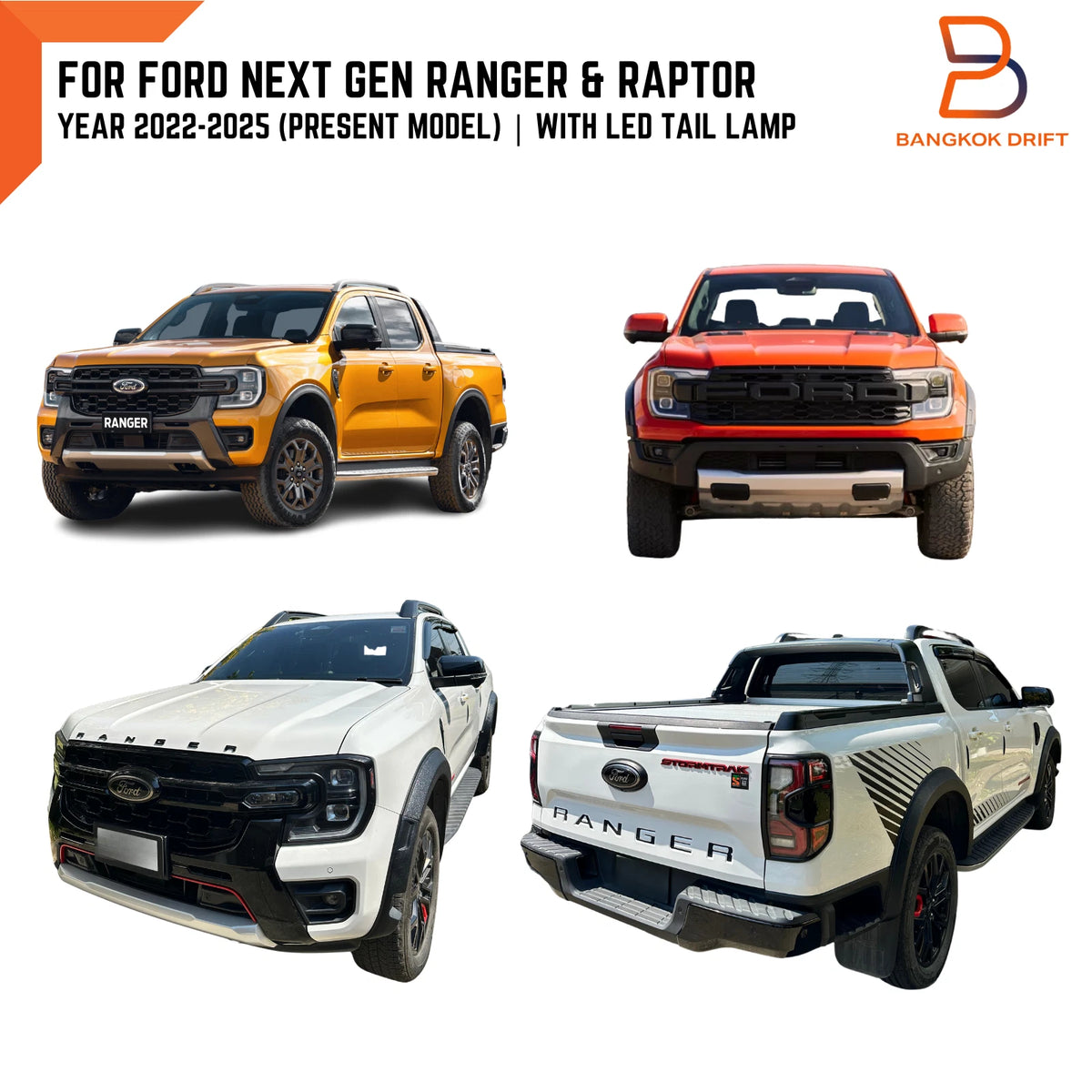 Black Red Headlight Tail Lamp Cover Trim for Ford Ranger Raptor (2022-2025)