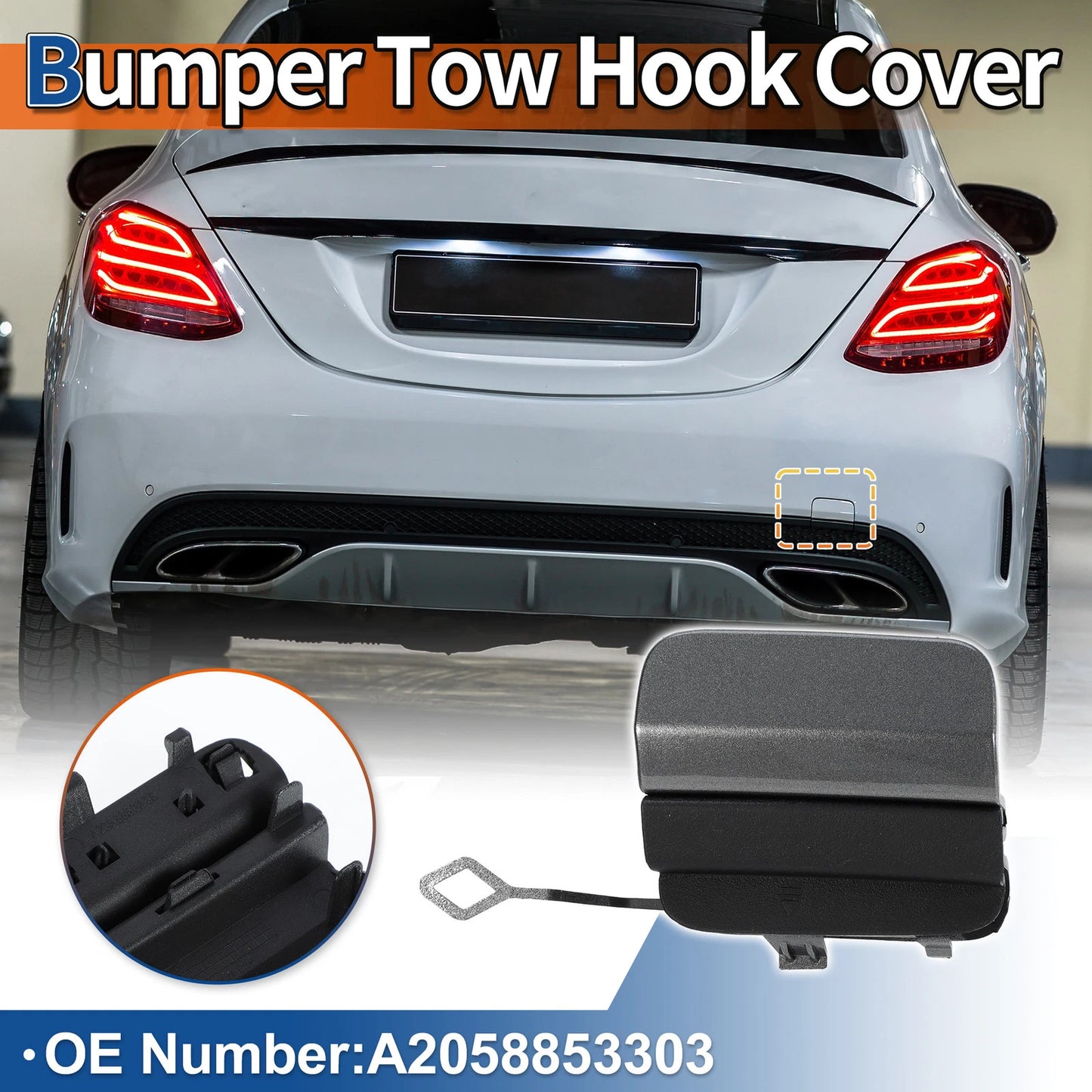 Rear Tow Hook Cover for Mercedes-Benz C-Class (2015-2023) - Grey