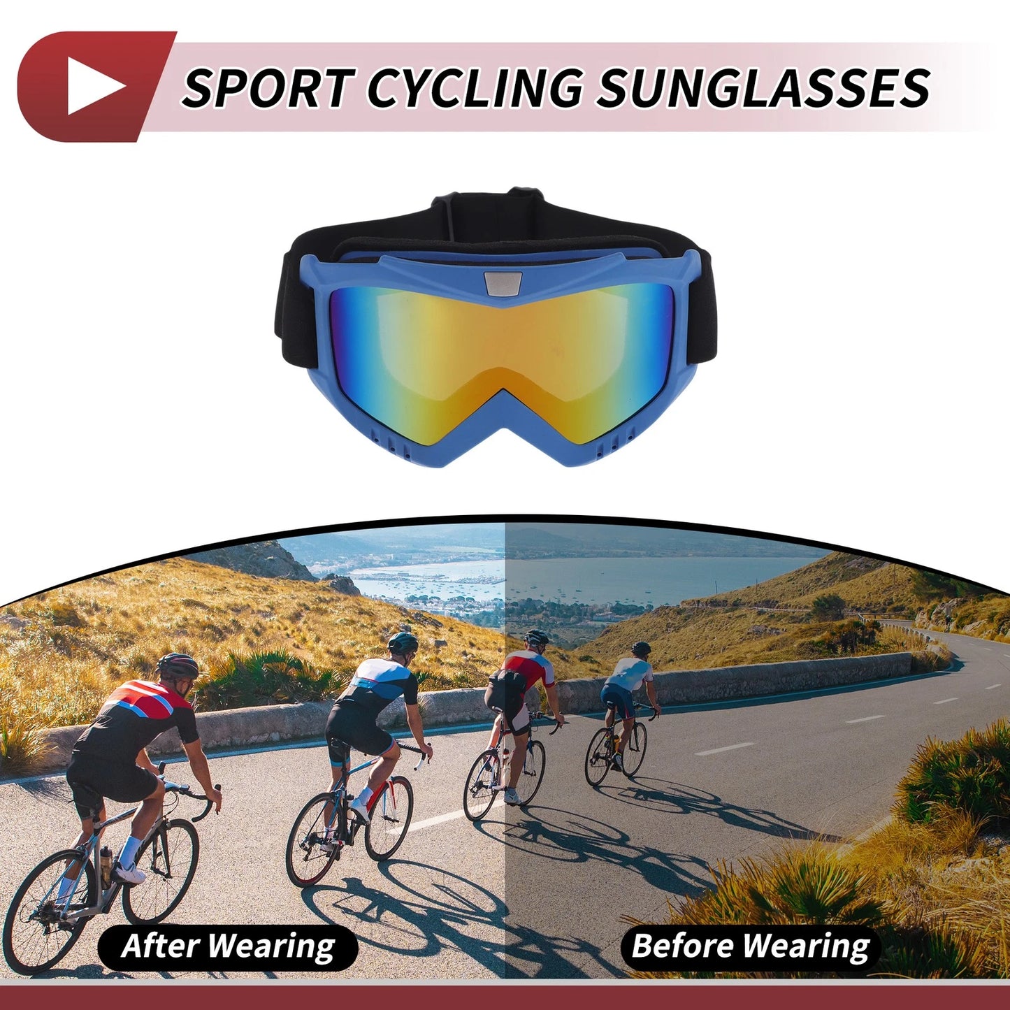 Motorcycle Riding Goggles Colorful Lens Blue Frame PC Cycling Sunglasses