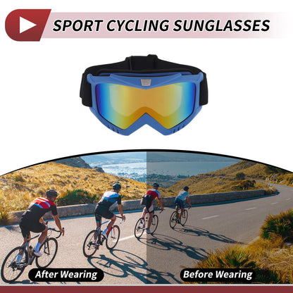 Motorcycle Riding Goggles Colorful Lens Blue Frame PC Cycling Sunglasses