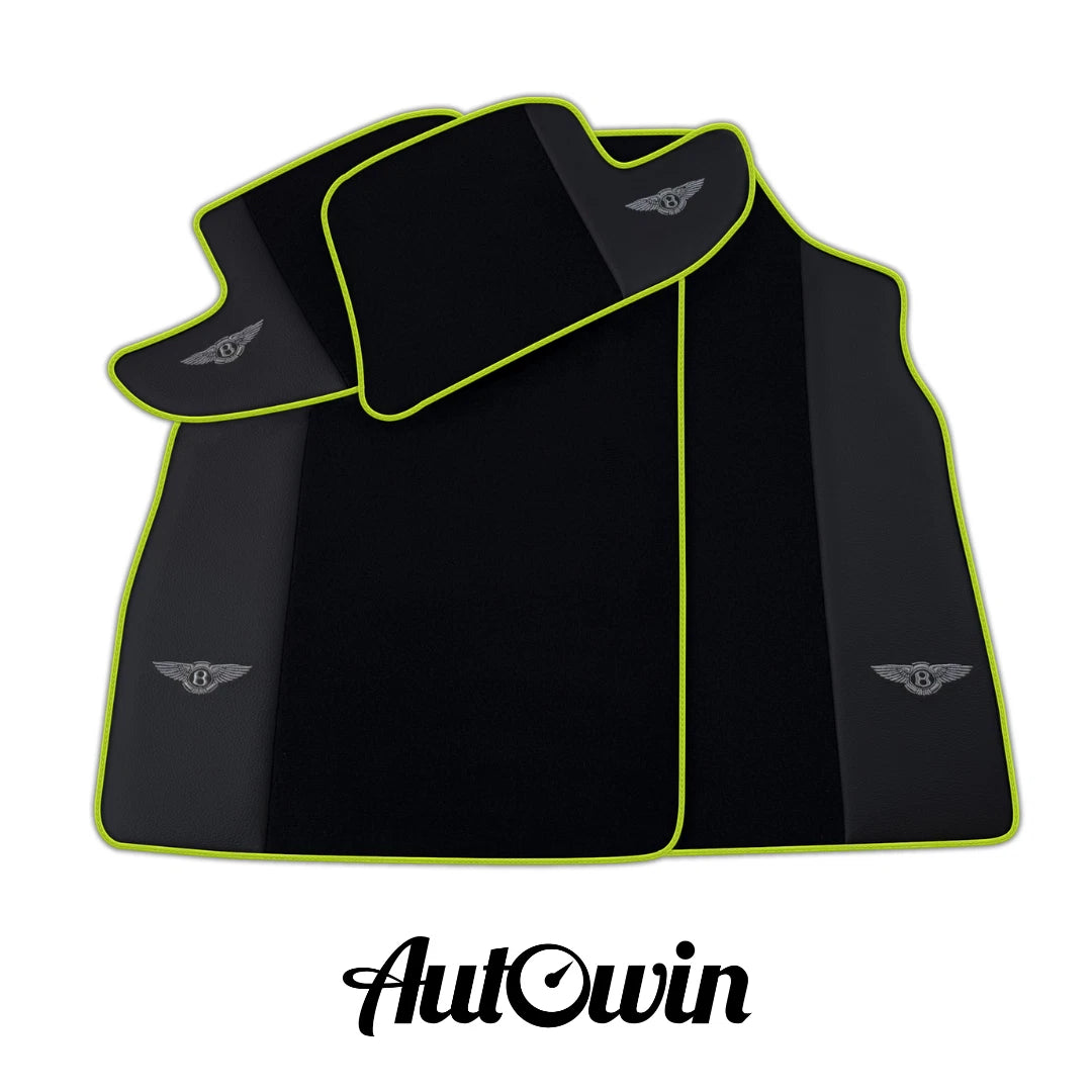 AutoWin Black Floor Mats for Bentley Continental GT (2018-2023) - Green Trim