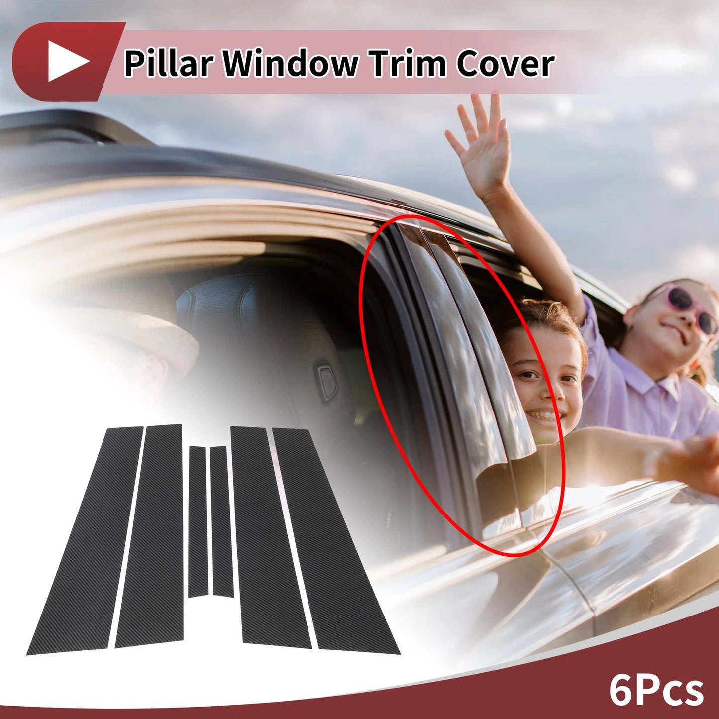Door Pillar Window Trim for Ford Focus 2019-2023 Carbon Fiber Black