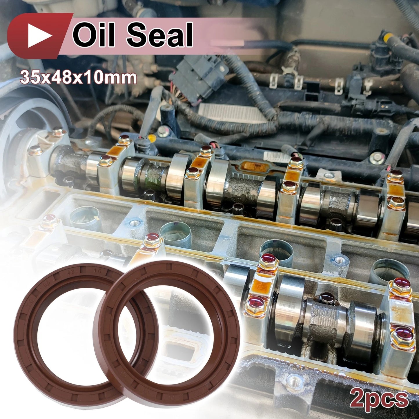 Oil Seal 35x48x10mm FKM Rubber Brown 2 x Rotary Shaft Seal for Make Model
