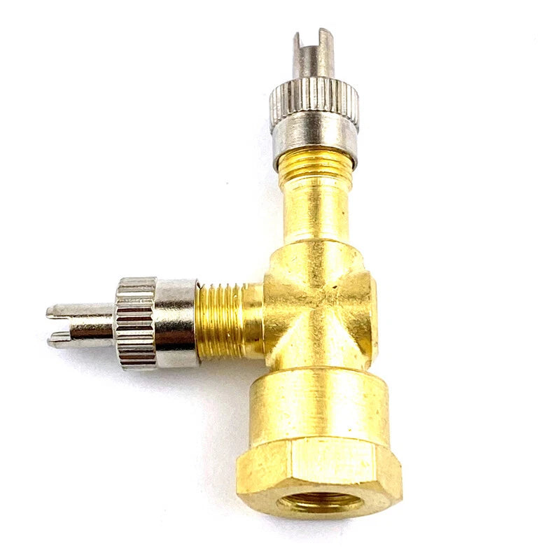 3 x TPMS Valve Tee Adapter Pure Copper Yellow for Motorcycles & Cars