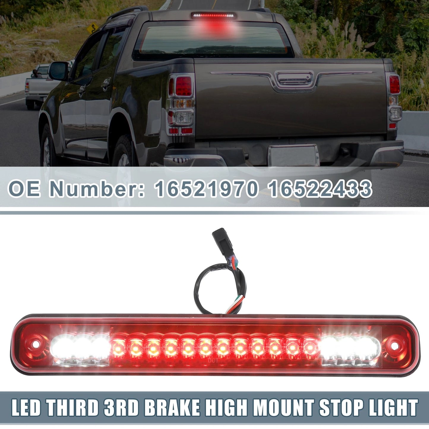 Brake Tail Cargo Light for Chevy Silverado Chrome Red Lens (1994-1998)