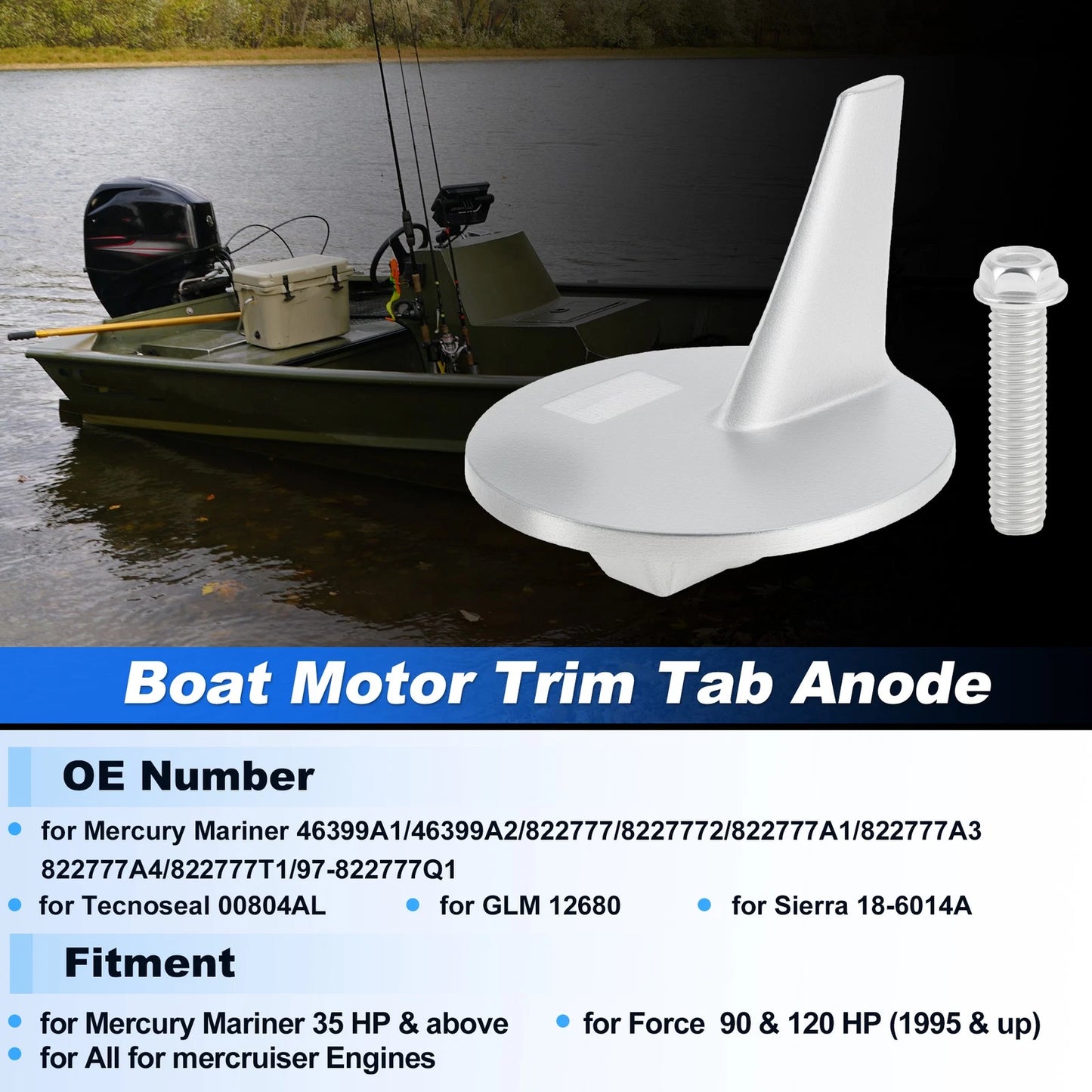 Trim Tab Anode for Mercury Mariner 35 HP and Force 90-120 HP