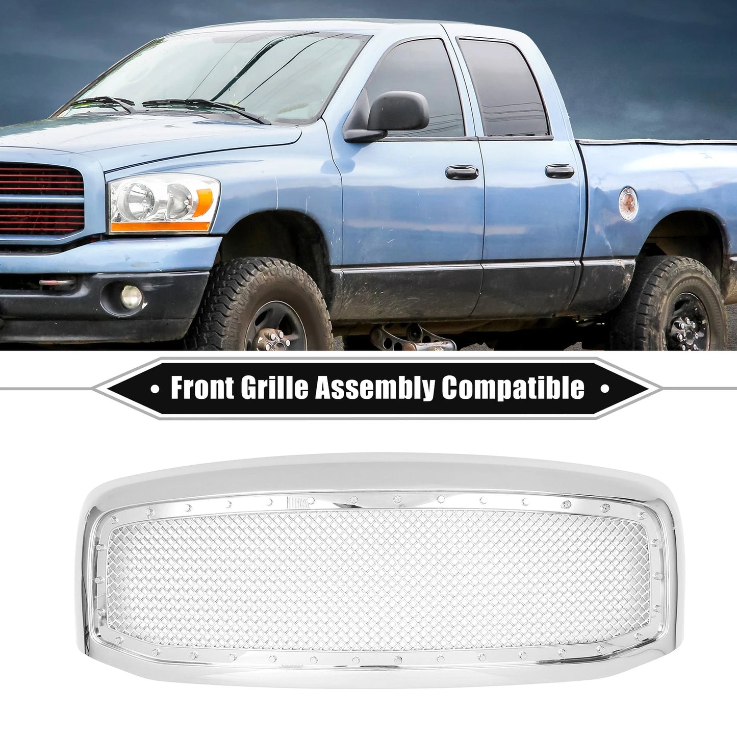Front Grille Assembly with Rivet for Ram 3500 Dodge Chrome Silver Tone