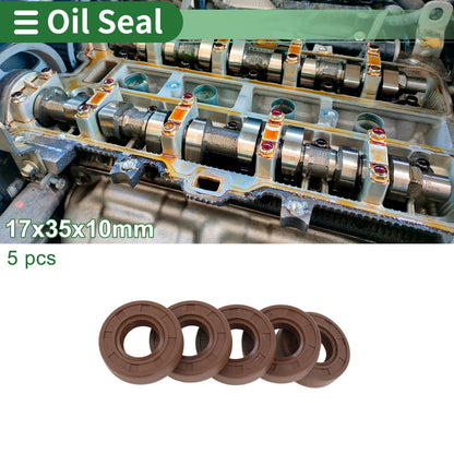Oil Seal 17x35x10mm FKM Rubber High Pressure Brown 5 Pcs