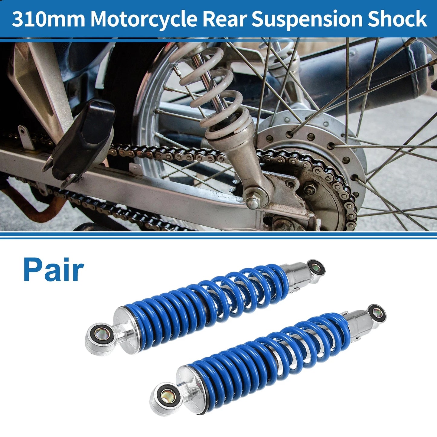 1 x Pair Motorcycle Rear Suspension Shock 310mm for 50cc 70cc 90cc 125cc Blue