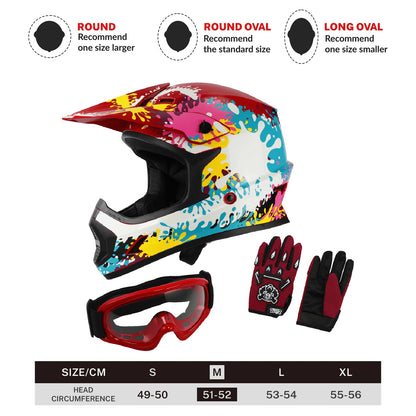 Youth Helmet for Kids Motocross Full Face Off-Road ATV S/M/L/XL Goggles & Gloves