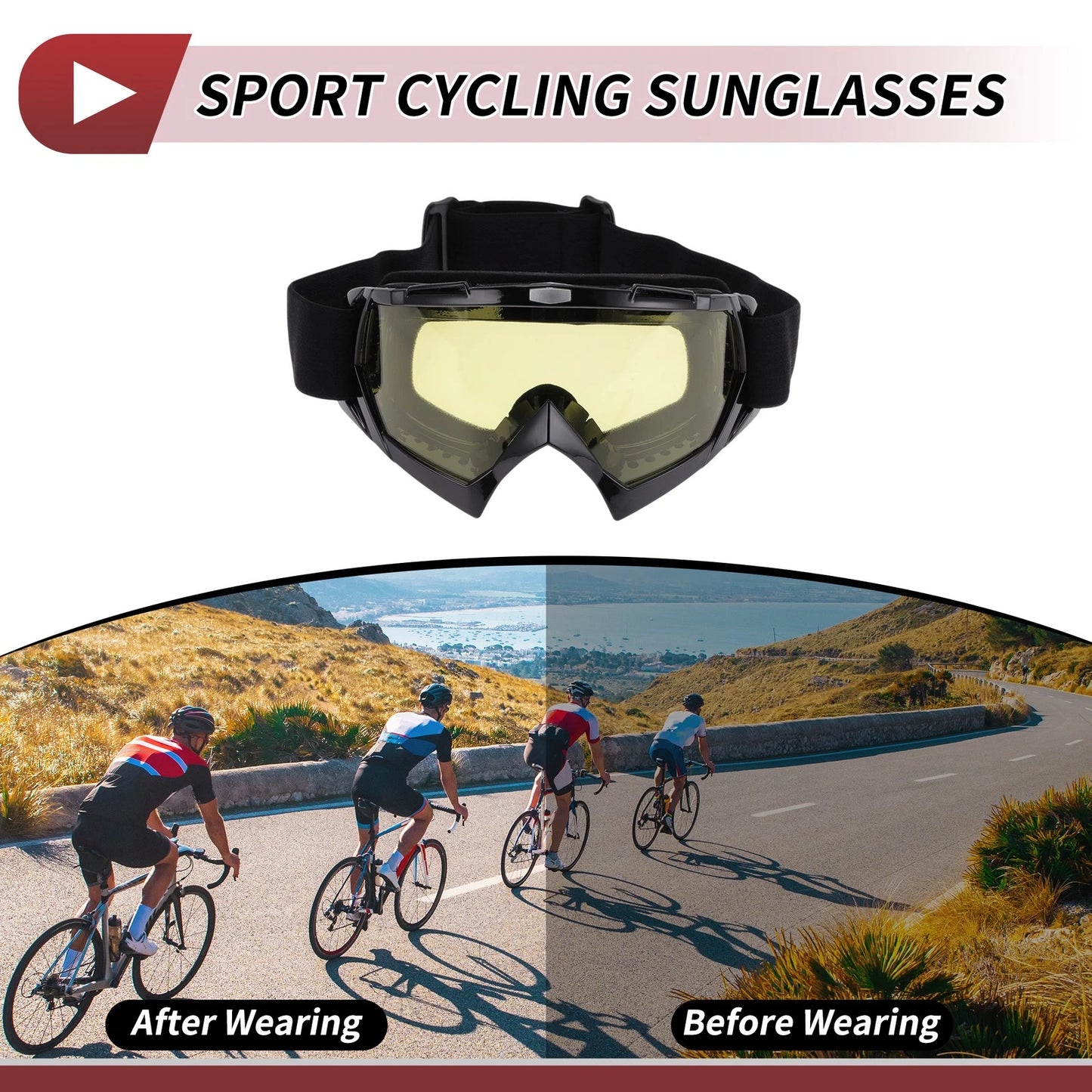 1 x Set Motorcycle Riding Goggles Yellow Lens Black Frame PC Cycling Sunglasses