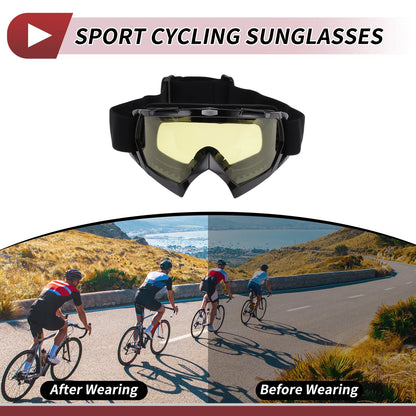 1 x Set Motorcycle Riding Goggles Yellow Lens Black Frame PC Cycling Sunglasses