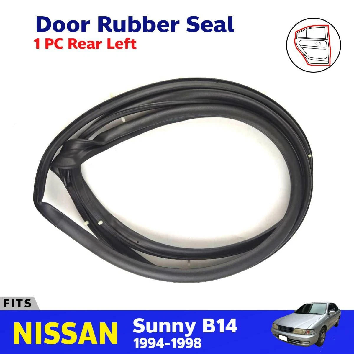 Door Rubber Seal Weatherstrip Rear LH Fits Nissan Sunny B14 4D Sedan 1994-98