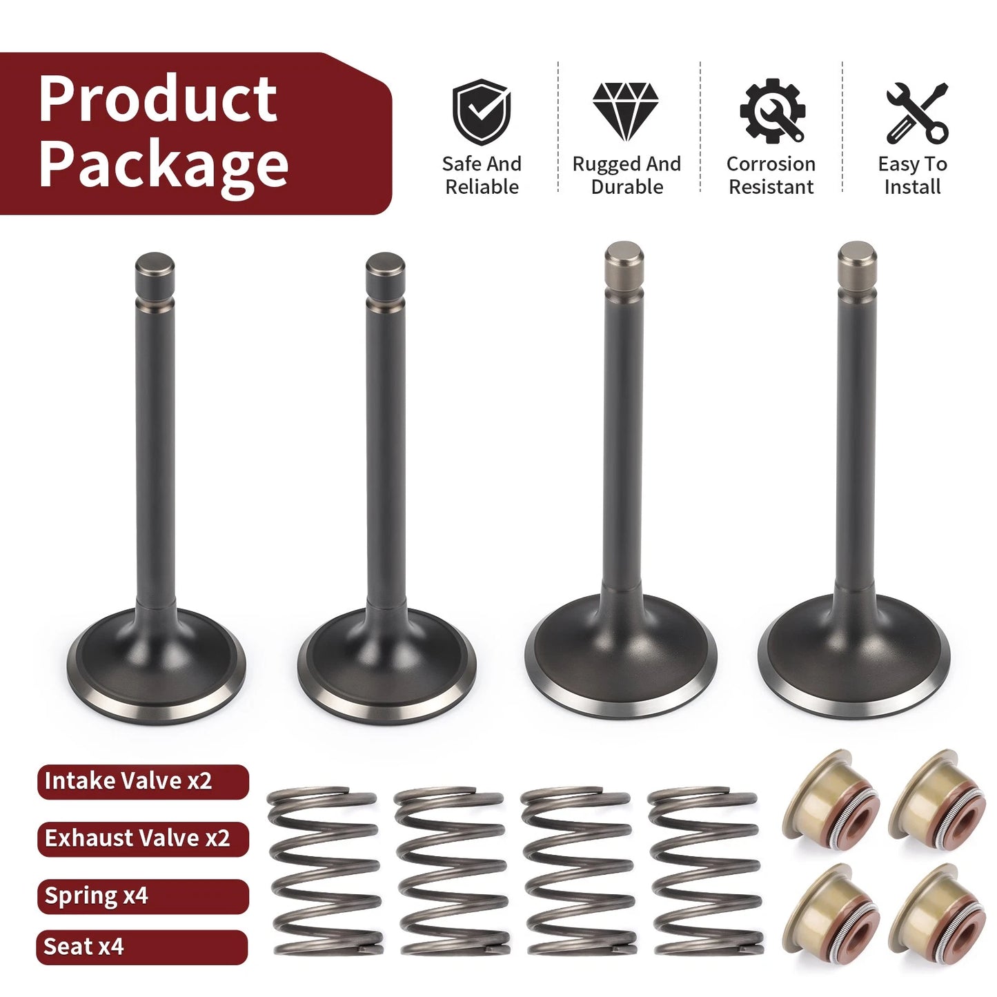 Intake Exhaust Valve Kit & Seals Spring for EZGO Gas Golf Cart (1996–2026)