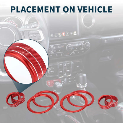 AC Media Headlight Switch Knob Cover for Jeep Gladiator JT (2020-2023) 8 Pcs