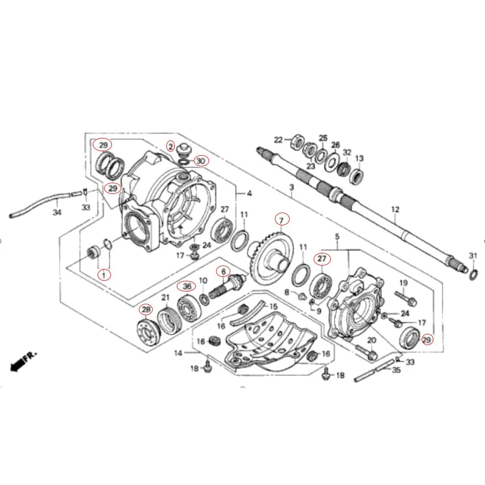 Rear Differential Bearing Seal Ring Pinion Gear for Honda Rancher 250