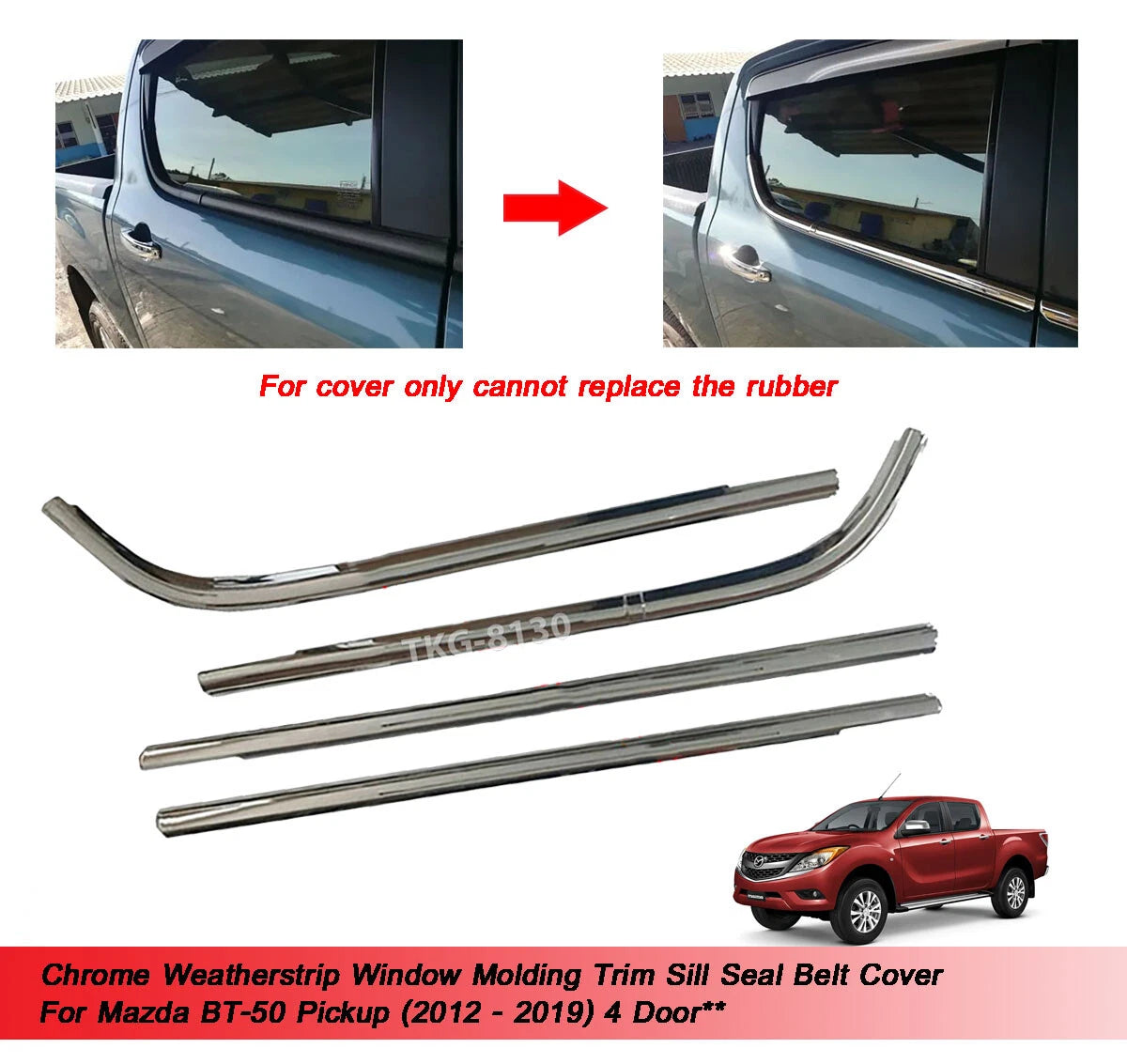 Window Molding Trim Sill Seal Belt Cover for Mazda BT50 (2012-2019)