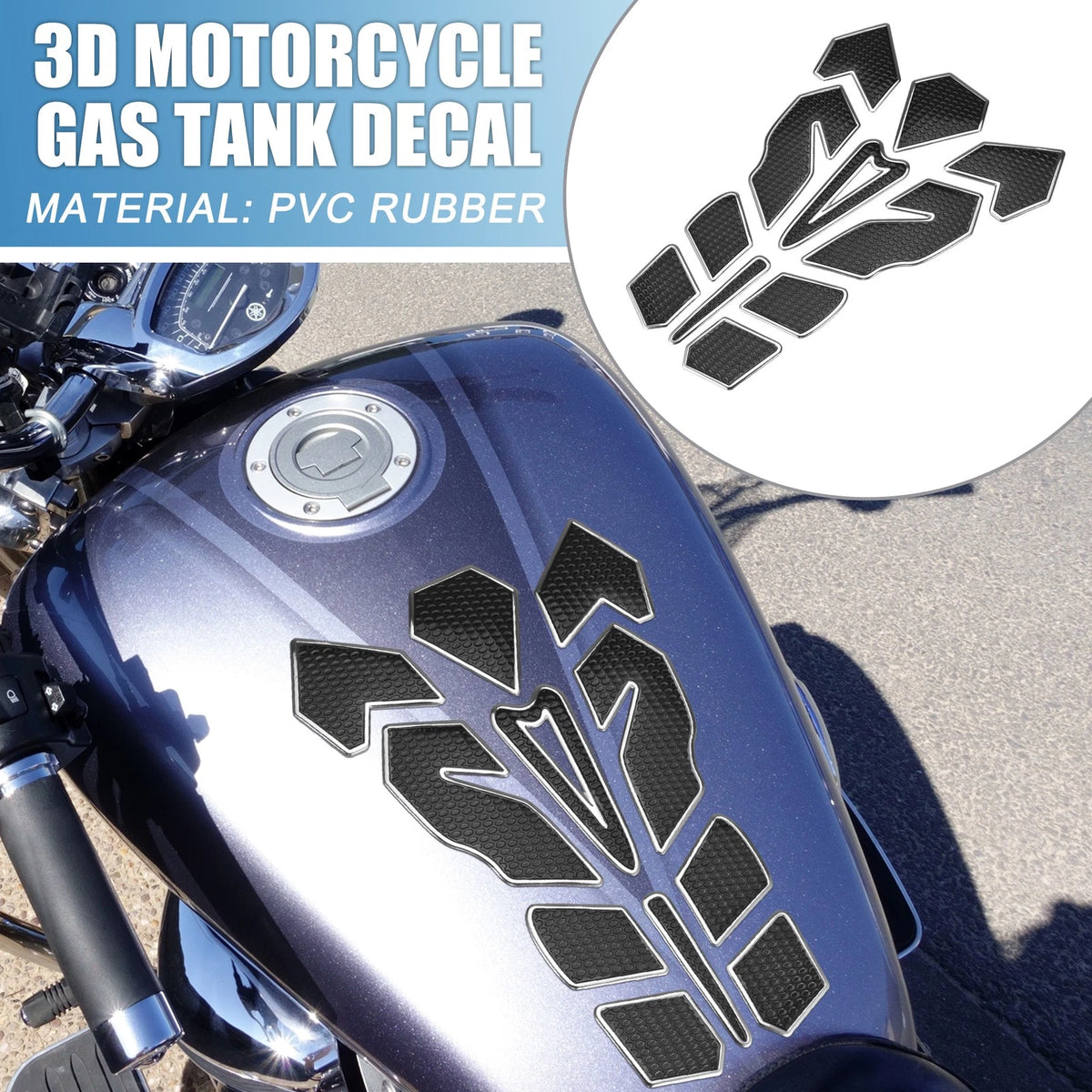 Gas Tank Decal Sticker 7.87x5.59 Black Silver Tone for Universal Motorcycle