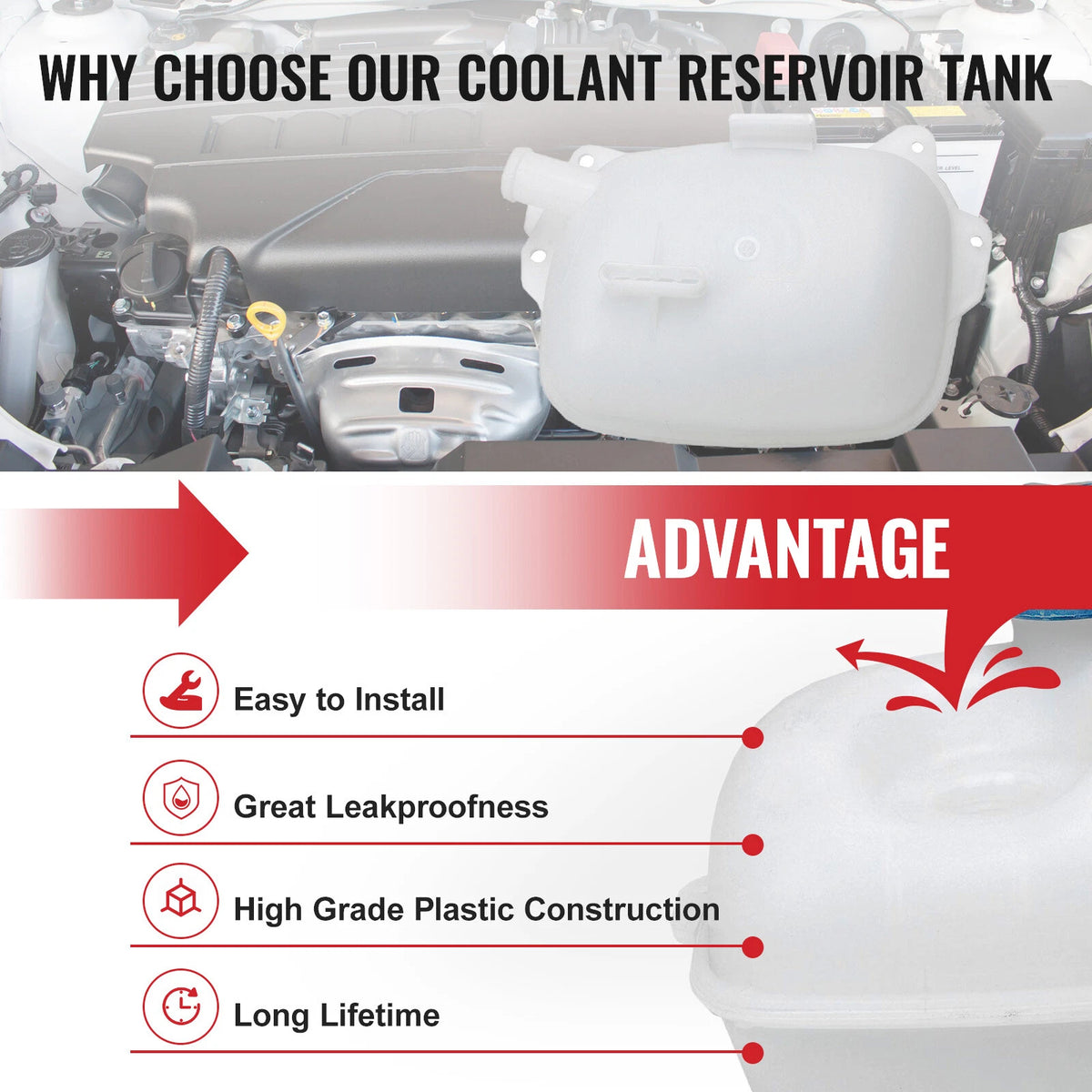 Coolant Expansion Tank for VW Transporter III Bus Van 1.6 1.9 (1990-2003)