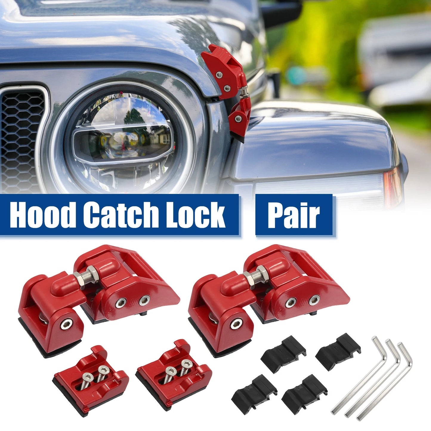 Hood Latches for Jeep Wrangler JK (2011-2018) - 1 Pair Red Locking Covers