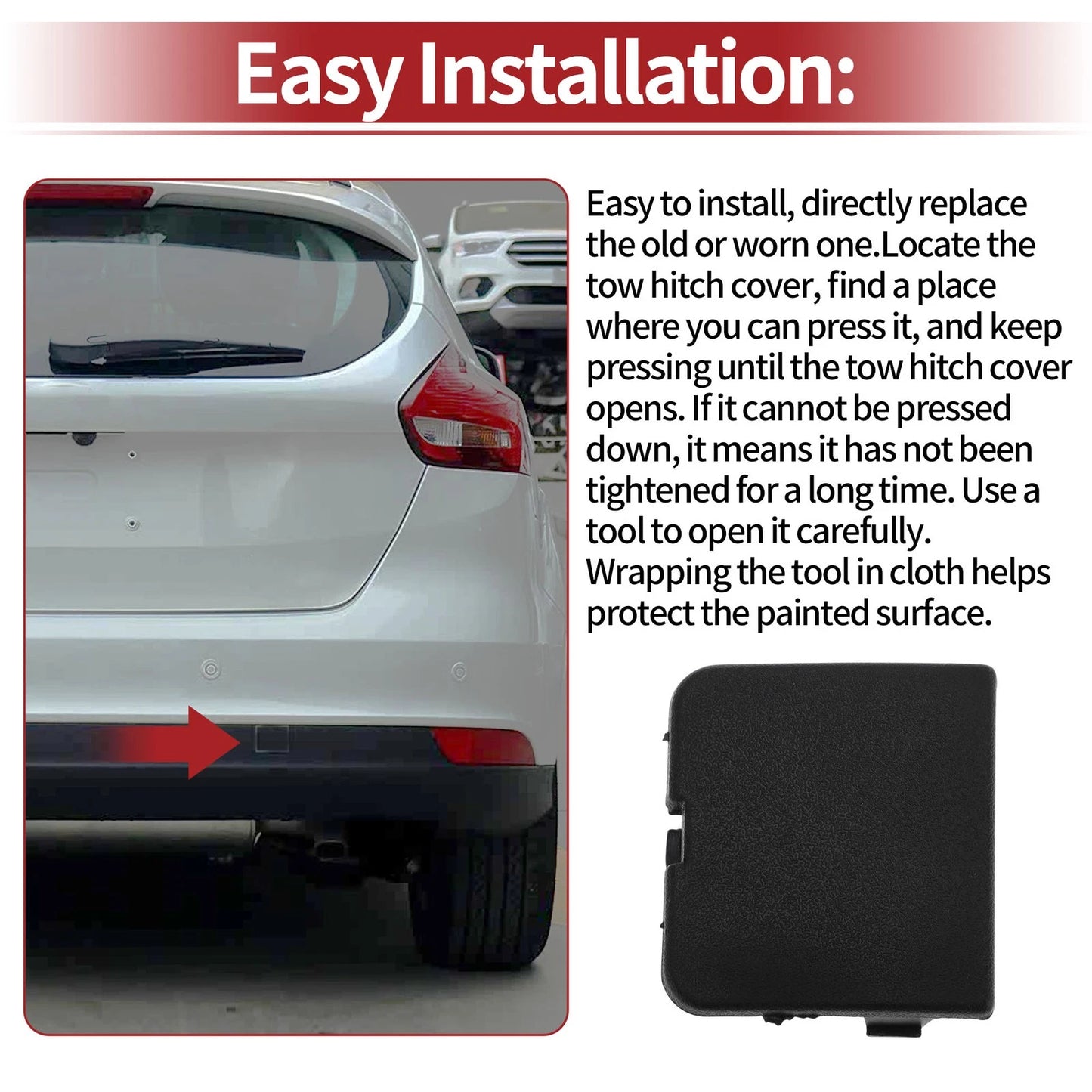 Rear Tow Hook Cover for Ford Focus 1.0T (2012-2017) - Black 1 x Cap