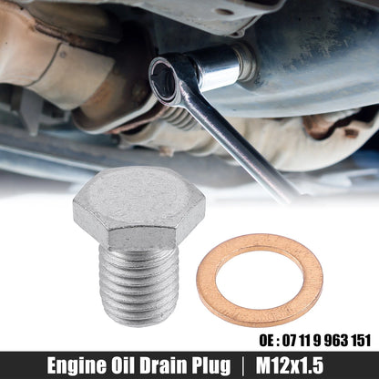 M12x1.5 Steel Engine Oil Drain Plug Screw with Gasket for BMW 545i/Mazda