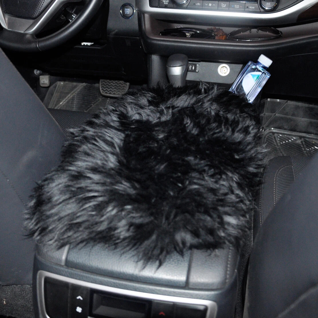 Black Sheepskin Center Console Armrest Cover for Car