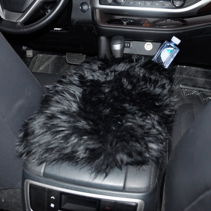 Black Sheepskin Center Console Armrest Cover for Car