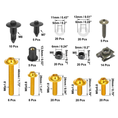 195pcs Motorcycle Fairing Body Bolts Gold Tone for Suzuki Kawasaki BMW
