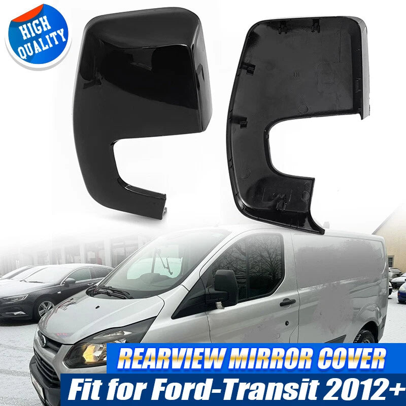 Glossy Black Rear View Mirror Cover Caps for Ford Transit Custom (2012-2023)