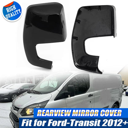 Glossy Black Rear View Mirror Cover Caps for Ford Transit Custom (2012-2023)