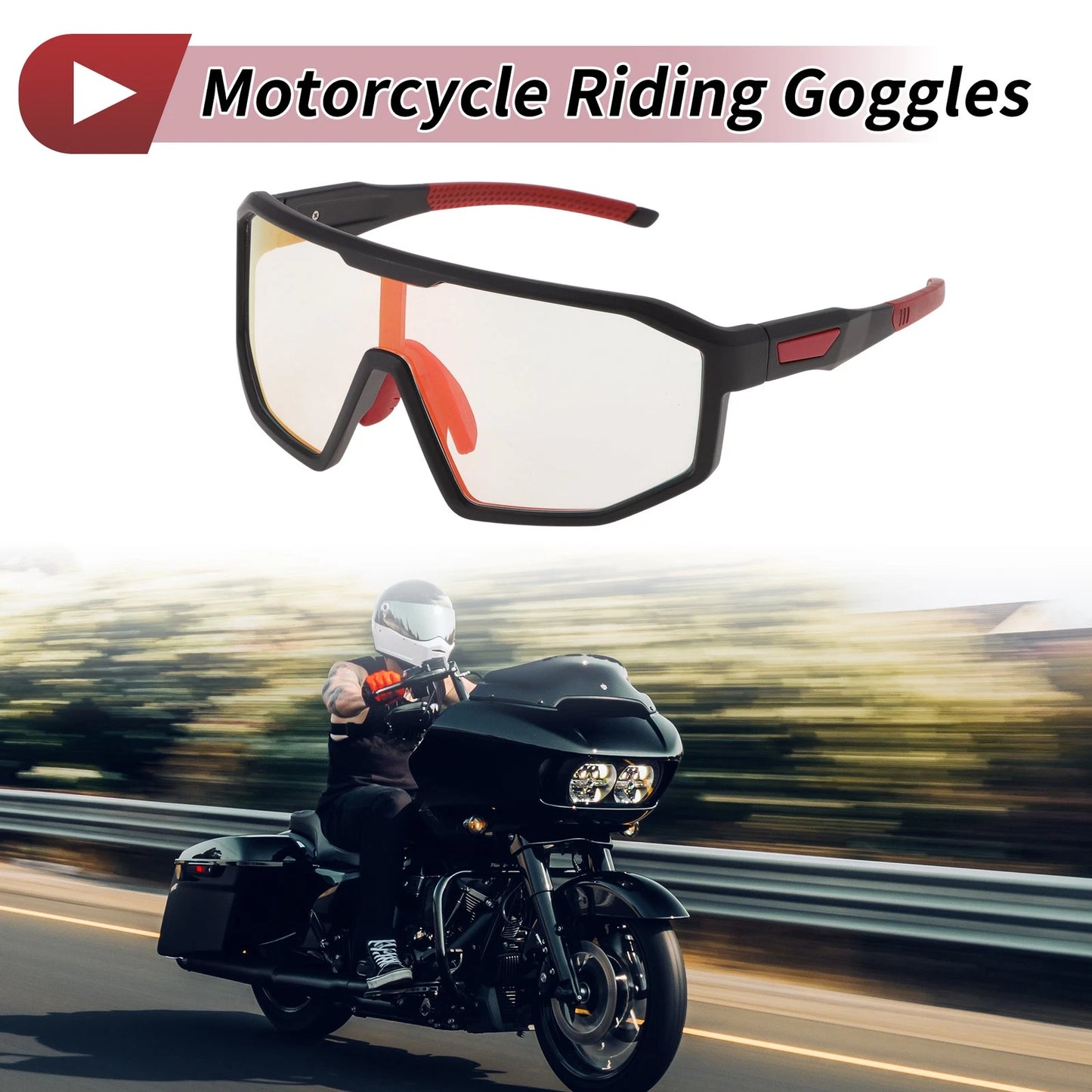 Motorcycle Riding Goggles Light Red Lens Black Frame UV400 for Motorcycle