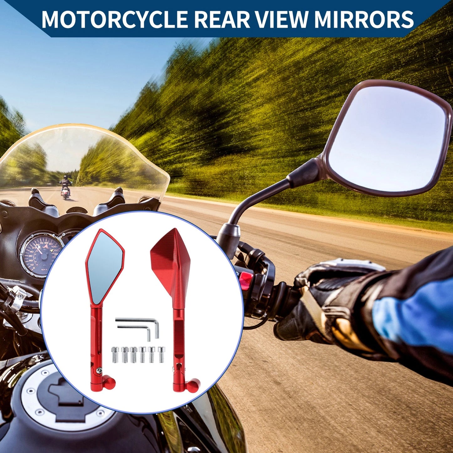 Pair Motorcycle Rear View Mirrors Prismatic Shape Red Aluminum Alloy