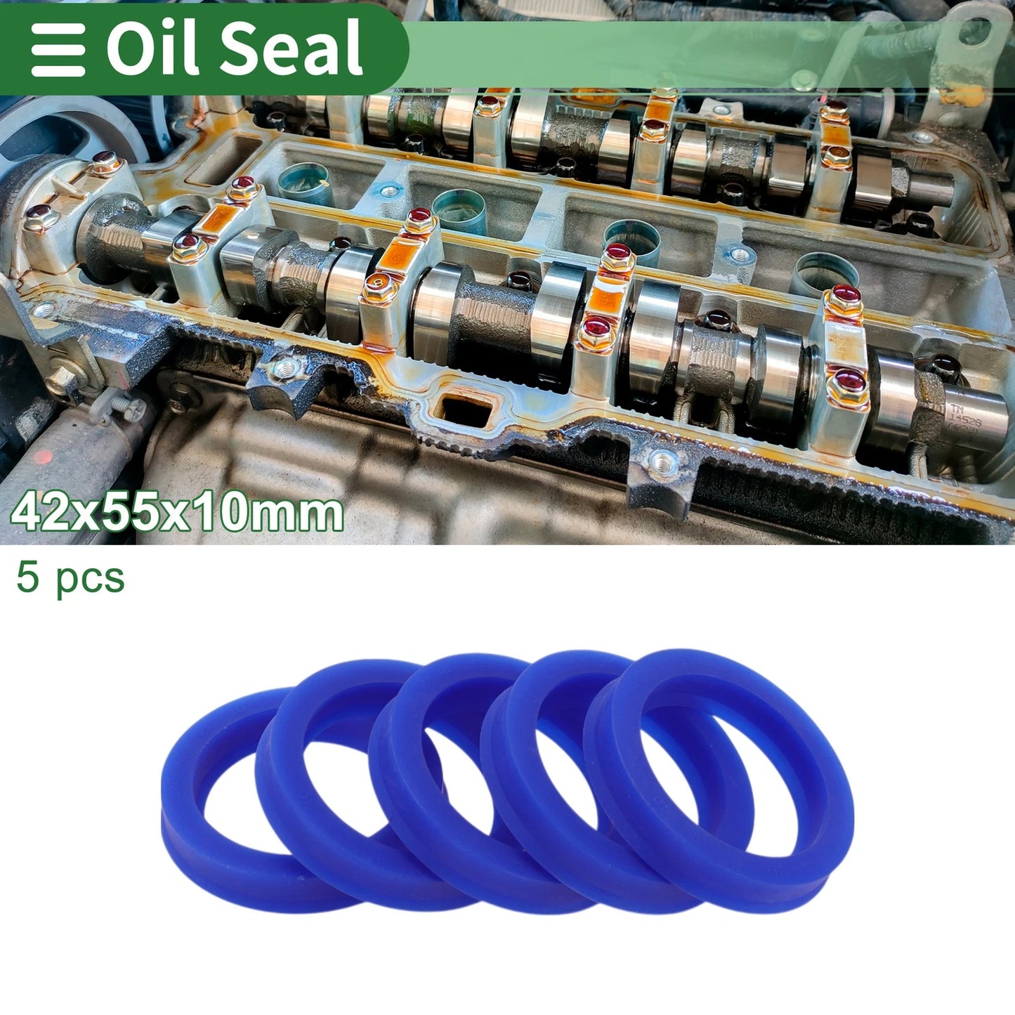 Oil Seal 42x55x10mm TPU Rotary Shaft Seal Blue 5 Pcs for Car