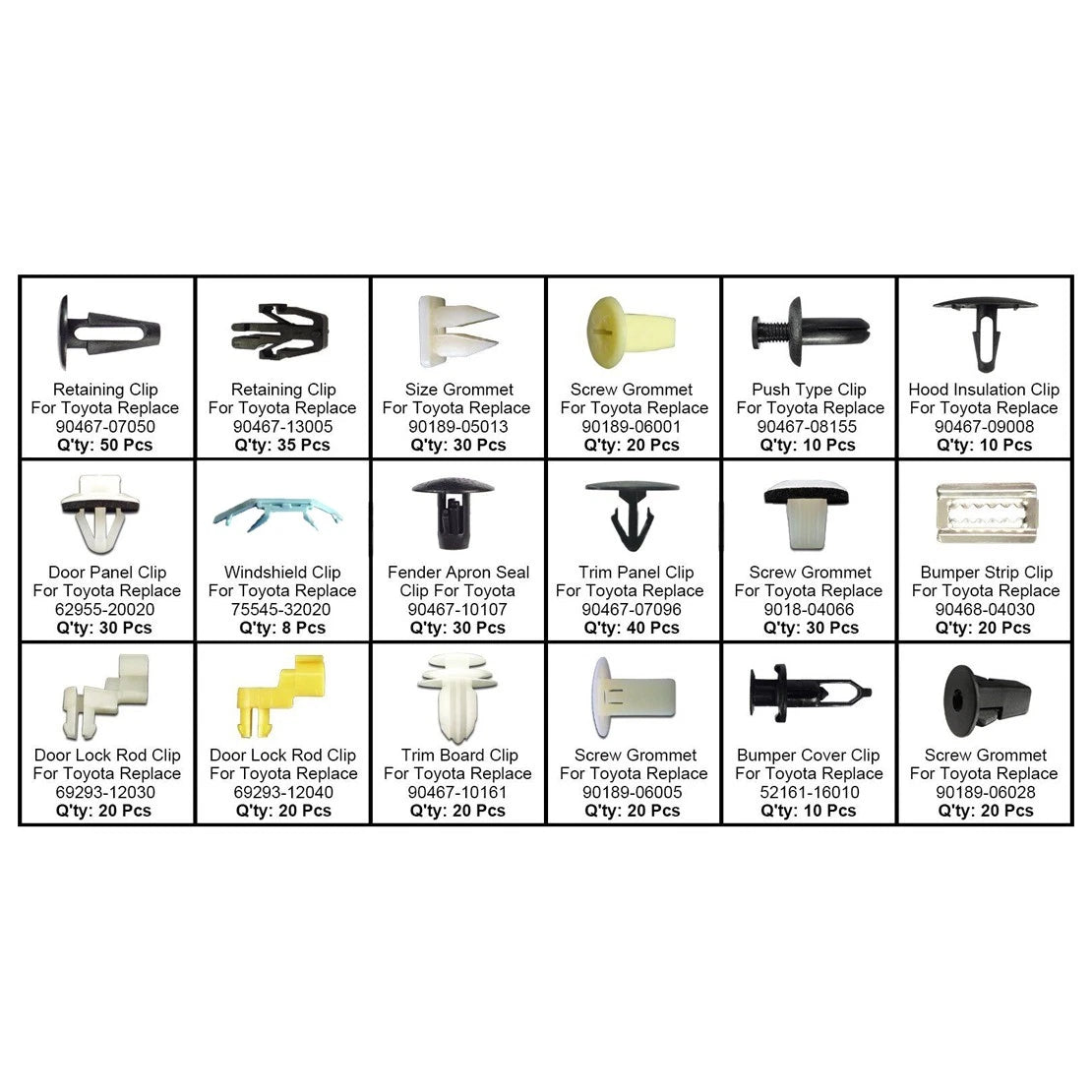 Sortiment Clip Set for Toyota Motorhaube & Stoßstange (Fits Various Models)