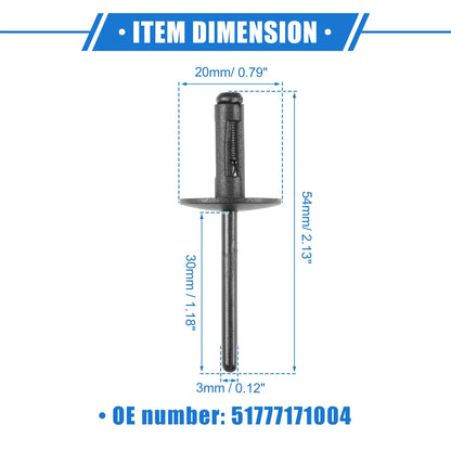 30 Pcs Fender Liner Rivets for BMW X1 (2013-2023) Durable Plastic Black