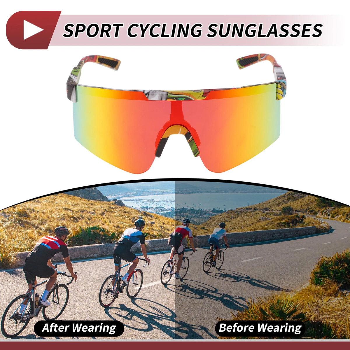 1 Pc Motorcycle Riding Goggles Red Lens Colorful Frame Tri-acetel Cellulose PC