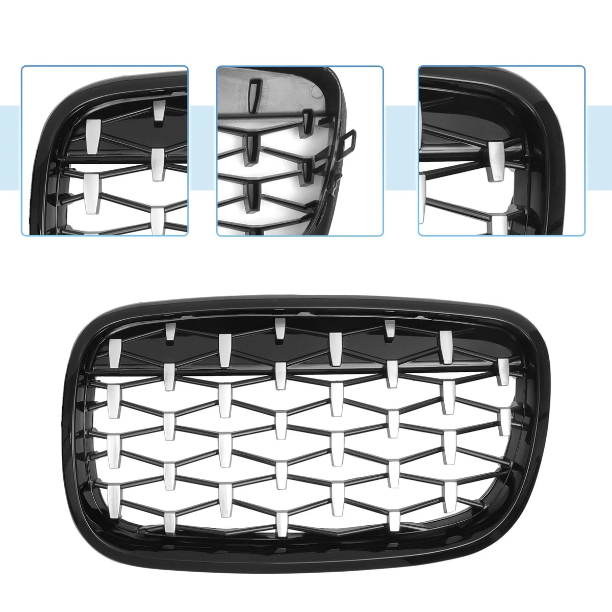 Hood Bumper Grille for BMW X5 X6 (2008-2013) Black Silver Tone 1 Pair