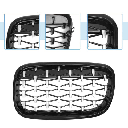 Hood Bumper Grille for BMW X5 X6 (2008-2013) Black Silver Tone 1 Pair