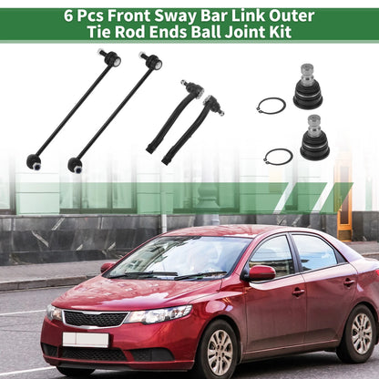 6 Pcs Front Outer Tie Rod Ends & Sway Bar Links for Kia Sorento (2011-2020)