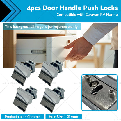 4 x Door Handle Push Locks for Caravan RV Marine Cupboard Latch Knob