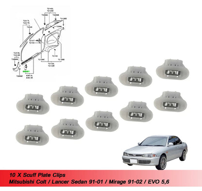 10 Scuff Plate Clips for Mitsubishi Colt Lancer Mirage Evo5 Evo6